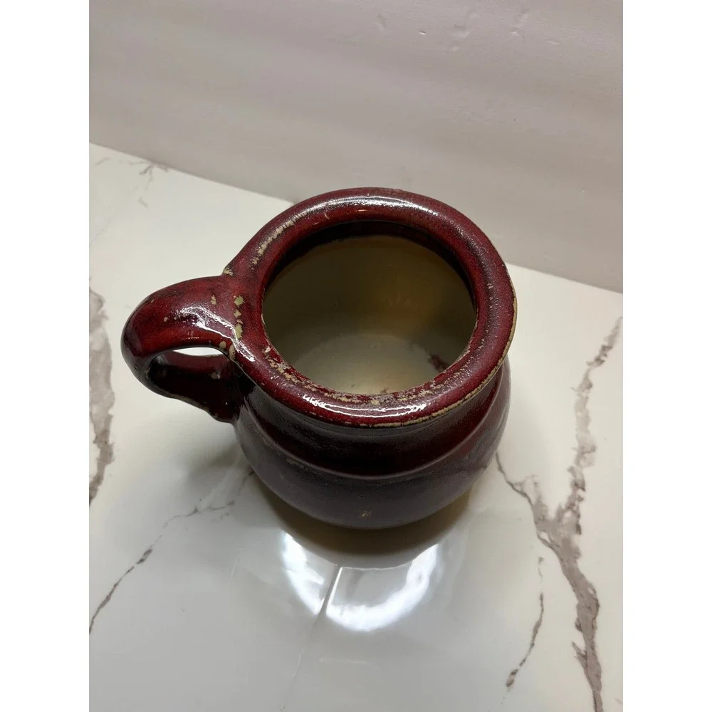 Williamsburg Pottery Red Glazed Stoneware Crock with Handle‎ 7 Inch Utensil Jar